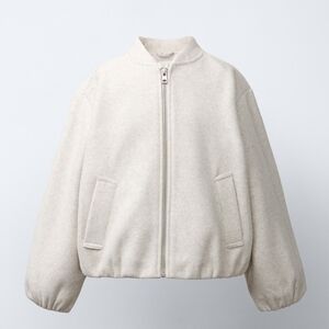 Zara Minimalist Zip-Front Soft Bomber Jacket in Light Cream Size S NEW